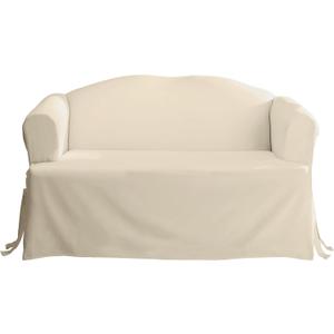 SureFit Home Dcor Cotton Duck Solid T-Cushion Loveseat One Piece Slipcover, Relaxed Fit, 100% Cotton, Machine Washable, Natural Color