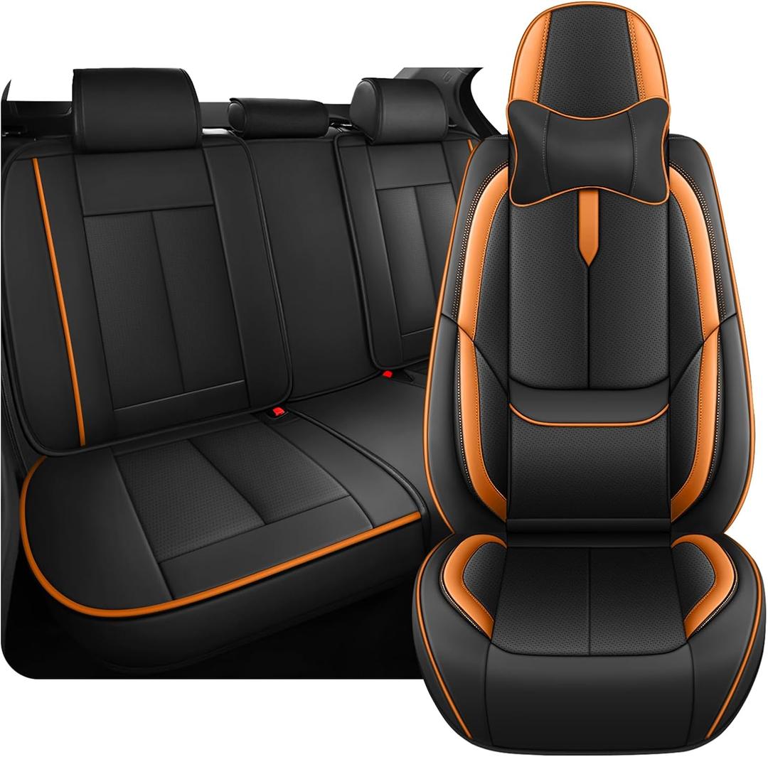 5 Full Seat Covers for Mercedes Benz C300 2000-2025 with Headrests, Premium Nappa Leather Seat Cover, Fully Wrapped Protect Modern Style Seat Cover (5-Seat Luxury, Black & Orange) 5 Full Seat Covers for Mercedes Benz C300 2000-2025 with Headrests, Premium Nappa Leather Seat Cover, Fully Wrapped Protect Modern Style Seat Cover (5-Seat Luxury, Black & Orange)