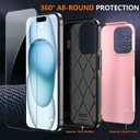 Shockproof for iPhone 15 Case,[15 FT Military Grade Drop Protection],with 2X [Tempered Glass Screen Protector ] with Air Bumpers Full-Body Protective Phone Case,Pink Black
