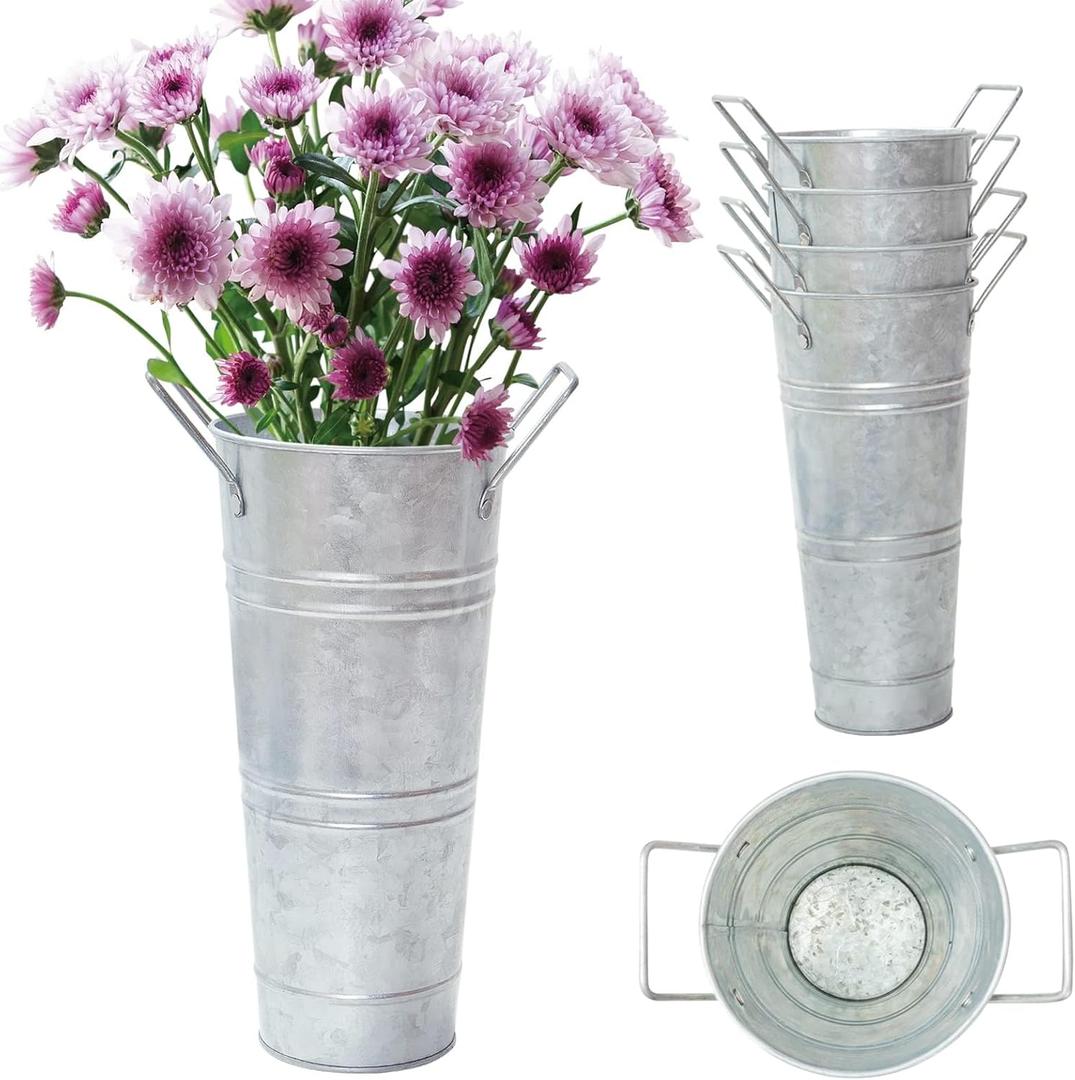 Notakia Galvanized Metal Vases Farmhouse French Flower Bucket Vases for Cut Flowers for Home Decor and Wedding Table Centerpiece Decorations (Silver Set of 4 (9 Inch)) (9.05in Small)