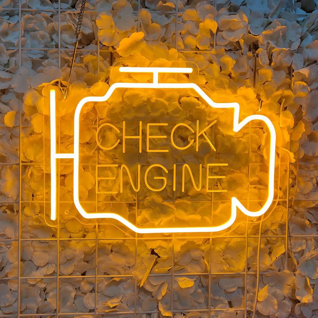 Check Engine Light, Check Engine Neon Sign For Wall Decor, Car Neon Sign Led Garage Signs for Men Cave, Dad, USB Powered for Repair Shop Workshop Party Birthday Gift, INSNENN, 15.7 * 13 Inches