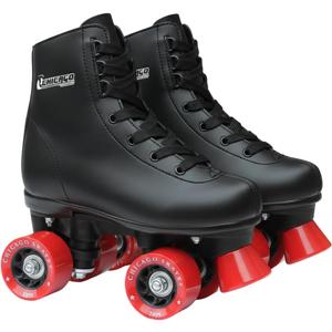 Chicago Rink Roller Skates for Girls & Boys Durable Top Performance Indoor/Outdoor Use Skate Shoes with Padded Ankle Collar, Lace-Up & Velcro Strap 54mm Urethane Wheels, Semi-Precision Bearings (Black/Red), Girls / Boys - J10