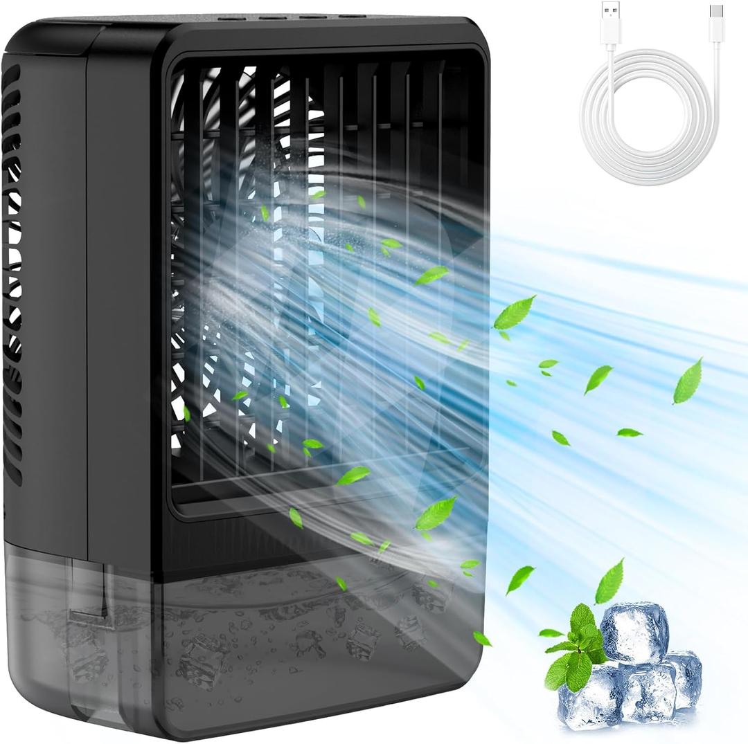 Small Portable Air Conditioners for Bedroom, Orvina 800ML Evaporative Air Cooler Fan with 7 Colors Light, Cool Mist & 2/4H Timer, 3 Speeds, Mobile Personal Air Conditioners for Room/Office/Desk