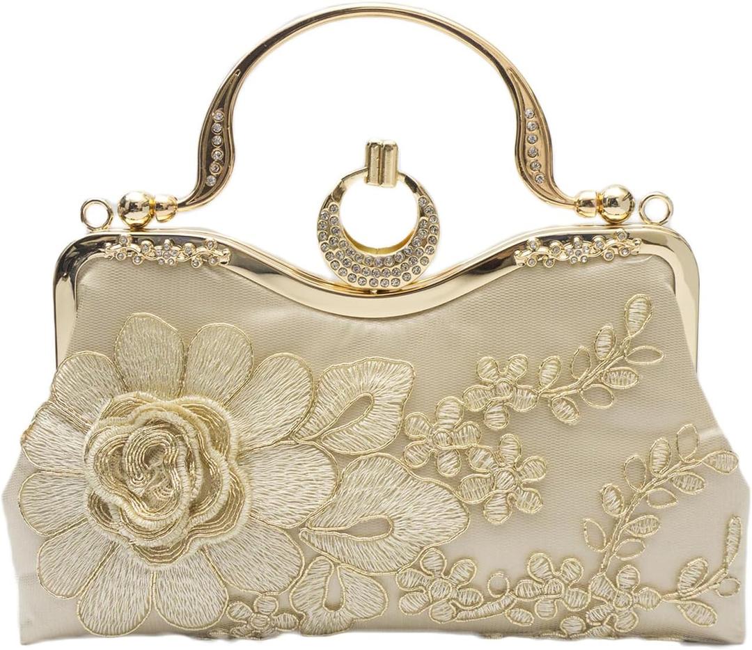 CORIOS Women Evening Bag Floral Embroidery Clutch Bag Vintage Handbag Bridal Wedding Purse Elegant Shoulder Bag