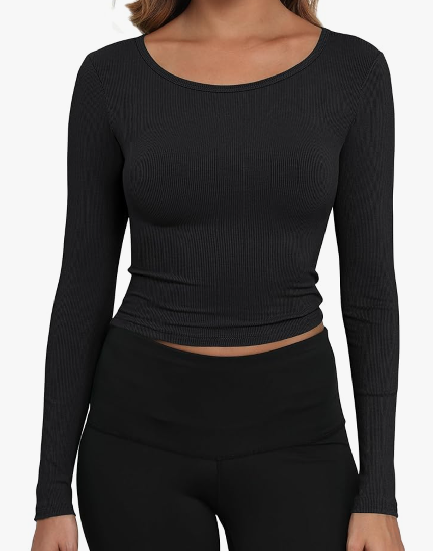 MEROKEETY Women's Long Sleeve Square Neck Crop Top Ribbed Slim Fitted Y2K Casual T-Shirt Tops Size S