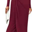 PRETTYGARDEN Women's Fall Wedding Guest Cocktail Midi Dresses Elegant Long Sleeve Bodycon Ruched Dress 2026 Fashion Clothing, Red, Small