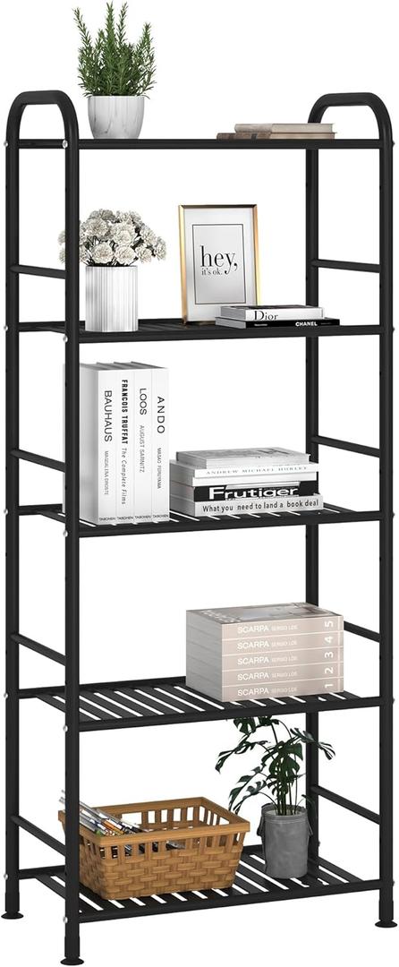 JSB 5-Tier Adjustable Shelving Unit, Heavy Duty Storage Rack Organizer Metal Corner Shelf for Kitchen Living Room Laundry Pantry Bathroom (Black, 5 Tier)