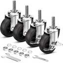 2-inch Heavy-Duty Casters, Set of 4 with Mirror-Finish Chrome Plating, 3/8"-35mm Threaded Stem, Quiet Swivel Locking Wheels, Gray