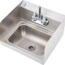 WILPREP Commercial Hand Sink, NSF Stainless Steel Sink Commercial Utility Sink with Gooseneck Faucet and Strainer, 17x15 Inch Wall Mount Kitchen Sink for Restaurant Bar RV Bathroom Laundry Room