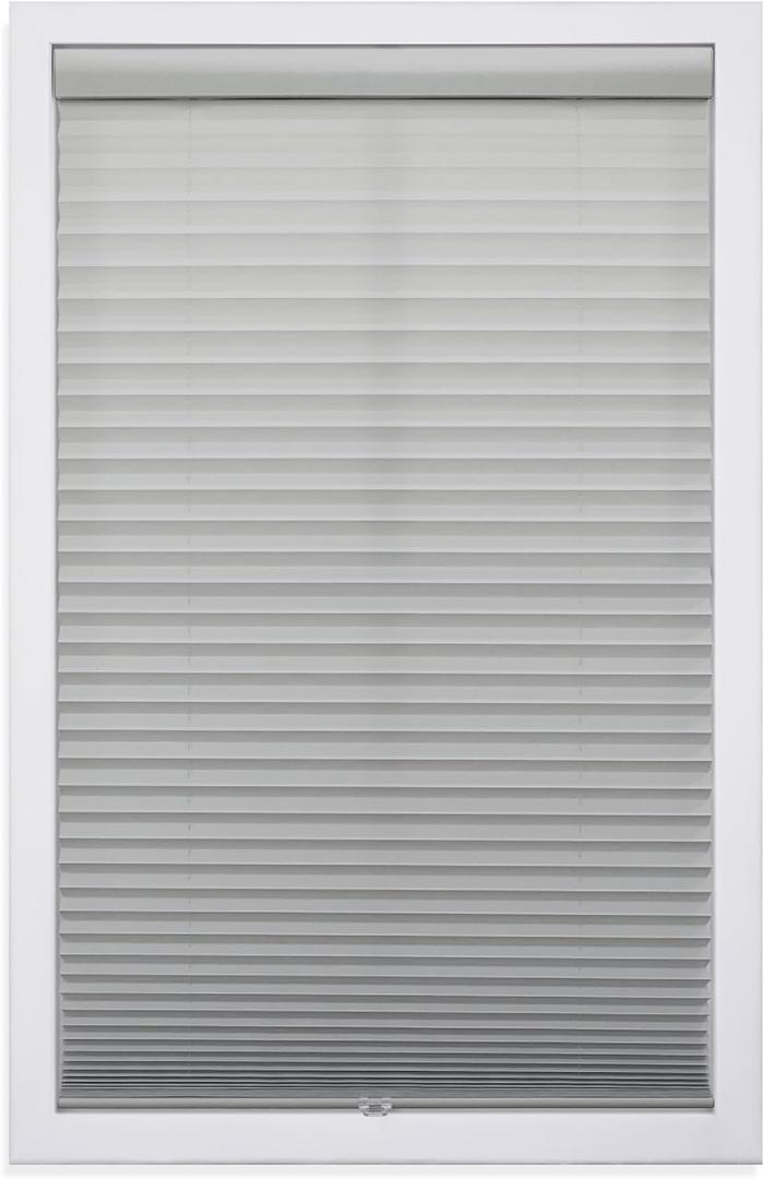 DEZ FURNISHINGS Cordless 1" Light Filtering Pleated Shade, Fabric, 30" W x 48" H, Silver Gray