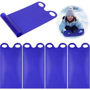 Poen 4 Pcs Snow Sled for Kids and Adult Snow Slides Roll up Sled 36.2 Inch Plastic Sledding Snowboard with 2 Handles Lightweight High Speed Equipment (Dark Blue)