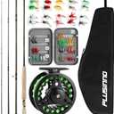 PLUSINNO Fly Fishing Rod and Reel Combo, 4 Piece Lightweight Ultra-Portable Graphite Fly Rod 5/6 Complete Starter Package with Carrier Bag