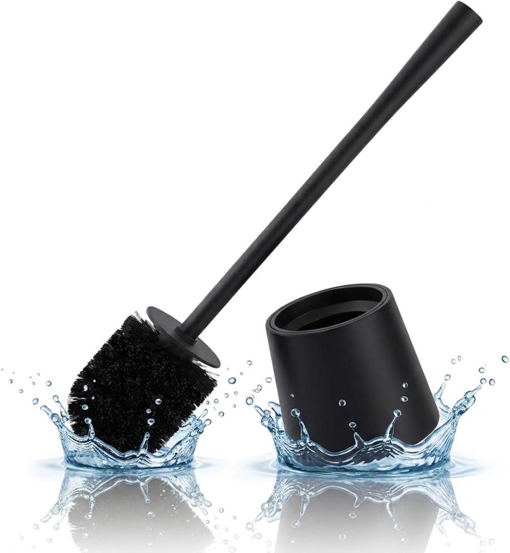 Betanull Toilet Brush & Holder, Rust-Resistant Stainless Steel, Extra-Long Handle, Dense Bristles for Deep Cleaning Toilet Bowl, Under Rim, Bathroom Corners, Small Spaces,Drip-Free,Space Saving,Black