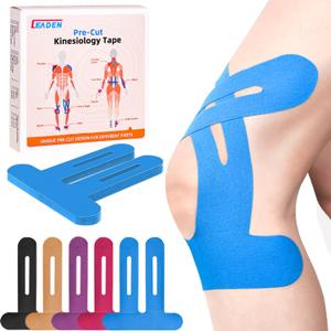 IEADEN Precut Kinesiology Tape for Knees, 10 Pcs - Knee Support & Stability, Knee Pain Relief Athletic Tape - Waterproof & Elastic, Breathable Hypoallergenic Latex-Free Tape, Blue