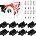 HQPASFY Ignition Coil UF271 & Iridium Spark Plug & Wires Set of 8 Compatible With 1999-2007 Chevy Avalanche Chevy Express Silverado 1500 2500 3500, Gmc Sierra Yukon 4.8L 5.3L 6.0L (Square coils)