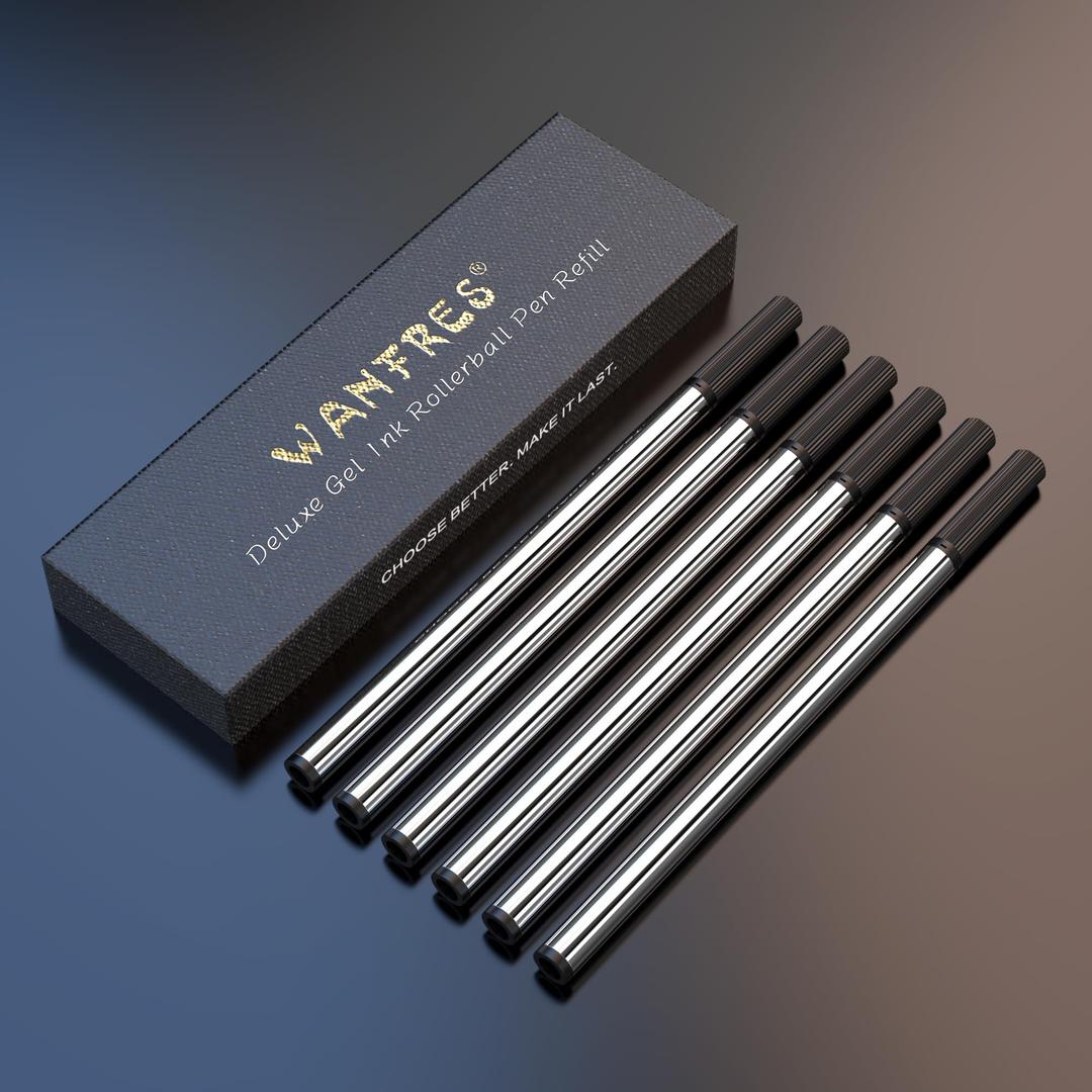 WANFRES Gel Ink Rollerball Pen Refills - Amazing Luxury Ballpoint Pen Refills 0.5mm, Black 12-Pack.Compatible with Scriveiner/BEILUNER/WEMATE/Pilot G2/YIVONKA Luxury Pen and Fancy Pen/Executive pens