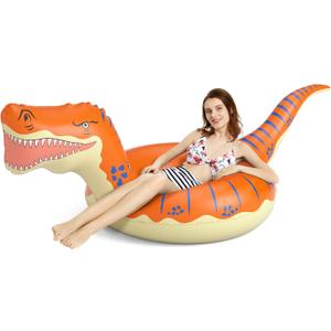 Jasonwell Inflatable Dinosaur Pool Float Tube for Boys Girls Adults 93'' T-Rex Floatie Summer Beach Swimming Pool Inflatables T-Rex Ride on Party Pool Raft Lounge Kids Tyrannosaurus Rex Dinosaur Toys (Orange)
