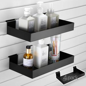 4 Pack Slatwall Shelves, 15.7 x 7.9 Inch Metal Rectangular Slatwall Shelf Organizer Hanging Panel Accessories for Garage Store Room Office Storage Boutiques Retail Display(Black)