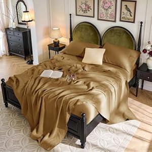 SONORO KATE 100% French Pure Linen Queen Size Sheets, Breathable and Durable, 16 Inch Deep Pocket - 4 Piece (Rust)