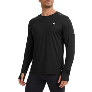 Clbort Men's Running Shirts Sun Protection UPF 50+ T-Shirts for Men Long Sleeve Reflective Workout Athletic Hiking Shirt (US, Alpha, 3X-Large, Regular, Regular, Black) (Black, XXXL)