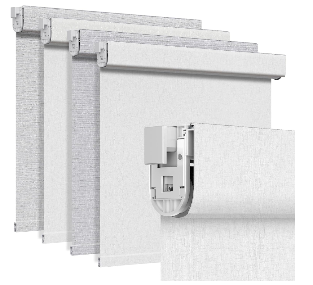 Grandekor No Drill No Tools Blackout Roller Shades - 35"x72" Textured-White | Free-Stop Cordless Blinds with UV Protection | Custom Fit for Home, Bedroom, Office, Living Room
