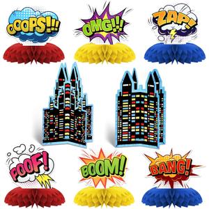 Hero Theme Party Decorations,8 PCS KSKSPE Hero Centerpieces for Tables Honeycomb Centerpieces 3D Hero Theme Party Decor Supplies Boys Girls