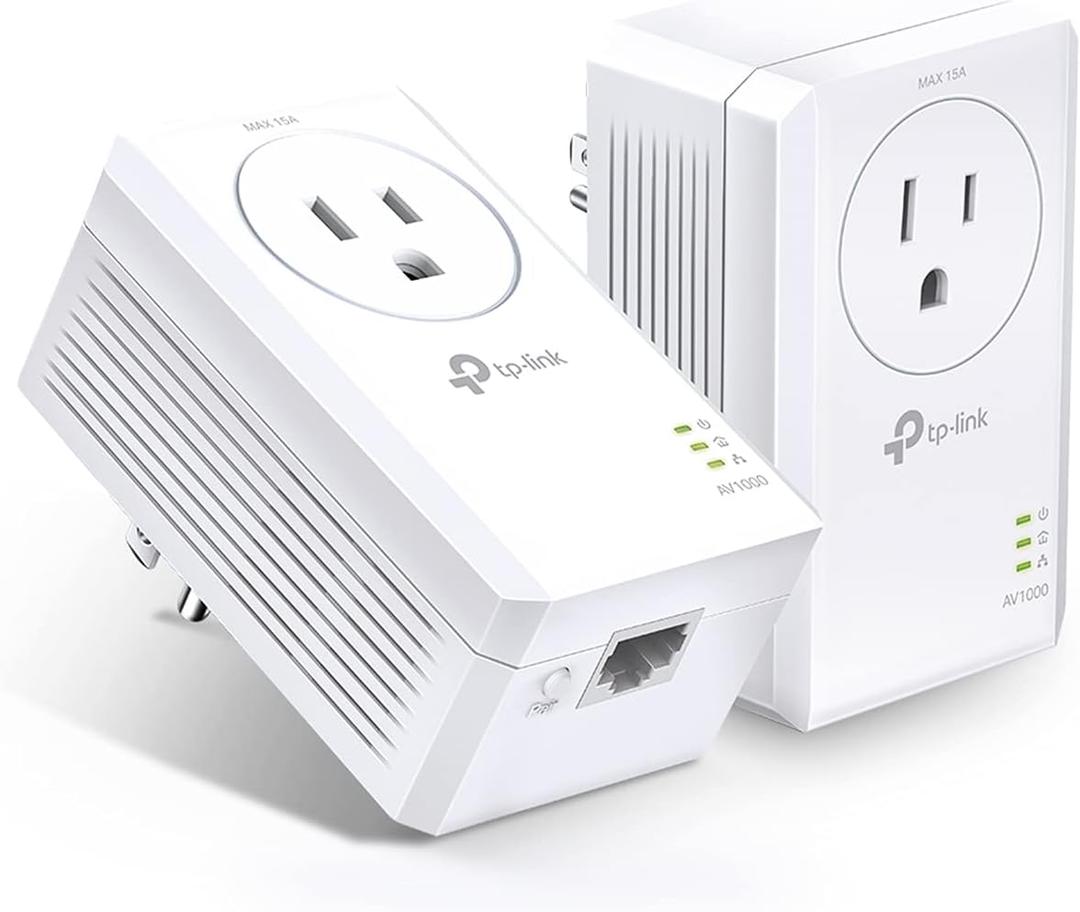 TP-Link AV1000 Powerline Ethernet Adapter Kit (TL-PA7017P KIT) - Passthrough, Noise Filtering, Gigabit Port, Plug Pair & Play, Network Adapter