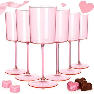 Ciaell 12 Pack Pink Plastic Wine Glasses - 14Oz Plastic Wine Glasses with Stem - Disposable Stemmed Wine Glass for Parties & Weddings & Outdoor & Valentine's Day