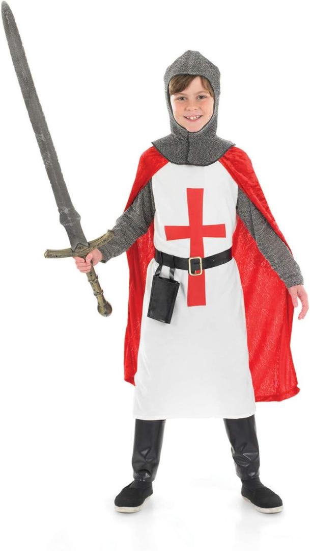 fun shack Kids Crusader Costume Boys Kids Knight Costume For Boys, Boys Knight Costume Kids, Medieval Knight Costume Boys (X-Large, Red)