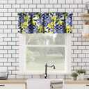 Blue Tiles Lemon Valance Curtain, Summer Fruit Chic Valance Window Treatments Short Curtains for Kitchen Farmhouse Living Room Bathroom 54x18inch
