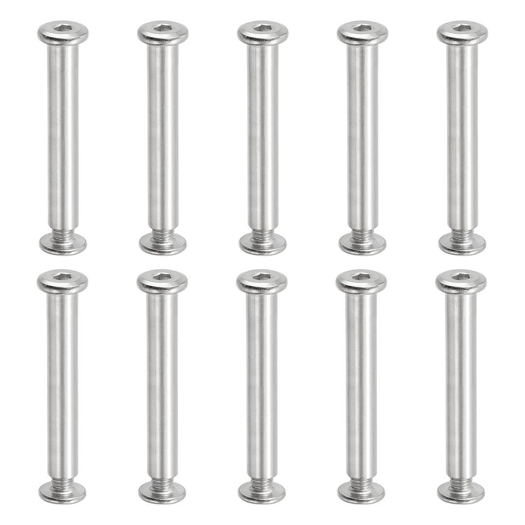 PATIKIL Hex Chicago Screws, 10 Set Binding Screw Posts M6 x 50 mm Connecting Hex Drive Socket Cap Bolt Nuts for Scrapbook Leather Belt Album Photo Furniture Repair, Silver