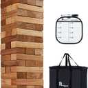 Giant Tumble Tower [Stack up to 5FT], Retro Pine Wooden Tumble Timber Indoor Game for Teenagers & Adults - Classic Stacking Block Party Game with 1 Dice | Scoreboard | Carry Bag