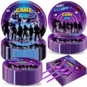 200Pcs Video Game Party Supplies Gaming Party Plates and Napkins Birthday Plates and Napkins for Royale Game Disposable Tableware Set Baby Shower Birthday Decor, 50 Guests