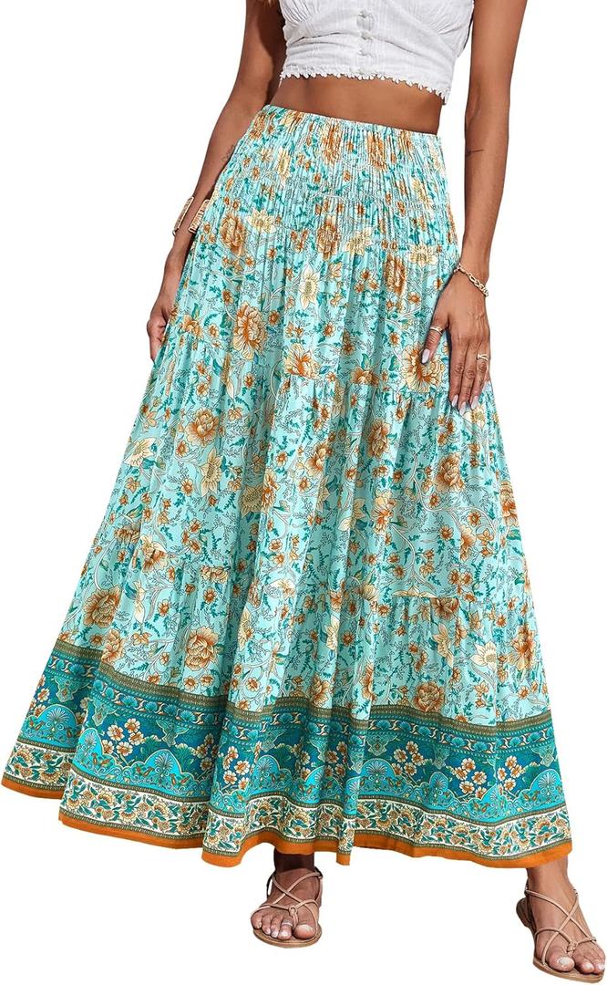 CFLONGE Summer Maxi Skirts for Women 2026 Fashion Boho Long Skirt Trendy Floral High Waist A Line Beach Skirt Vacation Outfit (XXL)