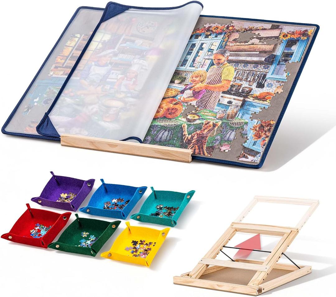 Tektalk Jigsaw Puzzle Board with 3 Angle Adjustable Bracket/Stand, Lightweight Portable Puzzle Mat with Dustproof Cover for Puzzle Storage Saver, Non-Slip Surface, Up to 1000 Pieces - Gray, Set of 5, Up to 1000 Pieces