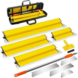 Drywall Skimming Blade Set Including Extra Blade Replace, 10", 16", 24" and 32" Stainless Steel Skimming Blades, 28"-62" Extension Handle, Smoothing Drywall Finishing Tools with Portable Case