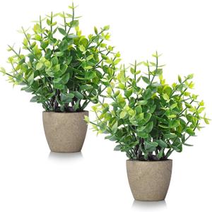 FAVOWREATH 2 Pack Fake Plants Ceramic Mini Artificial Greenery Potted Plants for Home Decor Office Decor Room Decor Farmhouse Decor Indoor Table Bathroom Decor