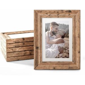 TWING 5x7 Picture Frames Set of 6, Rustic Picture Frame 4x6 with Mat or 5X7 Without Mat, Tabletop Display Wall Mounting Collage Photo Frames Brown Walnut Wood Pattern