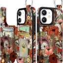 Shorogyt Compatible with iPhone 11 Wallet Case with Card Holder - Designer Mushroom Flower Pattern Kickstand Magnetic Clasp Back Flip Folio Leather Phone Covers for Women Men Girls