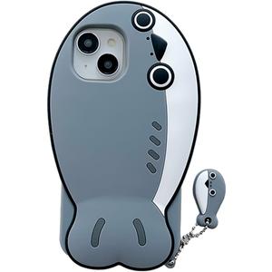 3D Fish Case,Cartoon Cute Kawaii Lovely Character Blue Fish with Pendant Shape Kids Teens Girls Women Soft Silicone Case for iPhone 12 Pro Max/13 Pro Max 6.7 inch