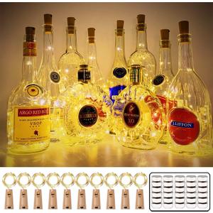 MUMUXI 10 Pack Bottle Lights with Cork Switch, 3.3ft 20 LED Warm White String Lights, Universal Fit for Wine and Liquor Bottles, Ideal for Christmas, Indoor and Outdoor Decoration, Easy to Use