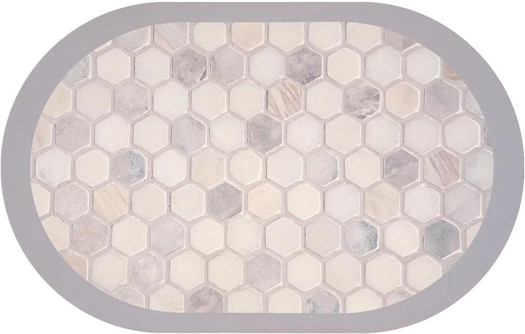 FRESHMINT Marble Bath Mat Soft Round Bathroom Mat Non-Slip Quick Dry Bath Rugs Thin Washable Shower Floor Mats with Super Water Absorbent Layer & Rubber Backing, 20"x32"