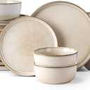 GBHOME Dinnerware Sets for 8, 24 Pieces Ceramic Plates and Bowls Set
Scratch Resistant Stoneware Dishes Set, Dishwasher & Microwave Safe, Reactive Glaze-Cappuccino