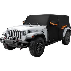 JOYTUTUS Wrangler Cab Cover Waterproof 4 Door for Wrangler JK JL 4 Doors 2007-2026, Paint-Safe Lining Car Cover with Zipper Access, UV50+ Windproof All-Weather Protection, Top On/Off Compatible