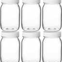 PR1M3 Mason Jars 16 oz Regular Mouth (6 Pack) Clear Glass with Plastic Lids for Sealing, Canning Jars for Food Storage, Overnight Oats, Dry Food, Snacks, Candies, DIY Project.