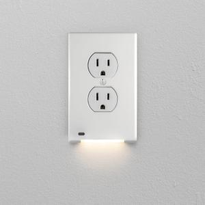 AMERELLE Universal LumiCover Wallplate with Built-In Night Light, Standard Duplex, White, 4-Pack - Easy DIY Installation, Convenient Low-Profile Design, for GFCI Outlets