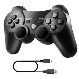 Diswoe Controller for PS-3, Wireless Bluetooth Controller Gamepad Joystick, Double Vibrating Controller for Play_station 3 with Charger Cable Cord Thump Grips