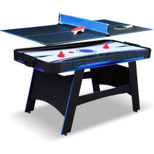 Hathaway Bandit 5-Ft Air Hockey Table for Home Game Room - with Table Tennis Top, Manual Scoring, High-Output Blower, Vibrant Graphics, Strikers & Pucks - Black and Blue Finish