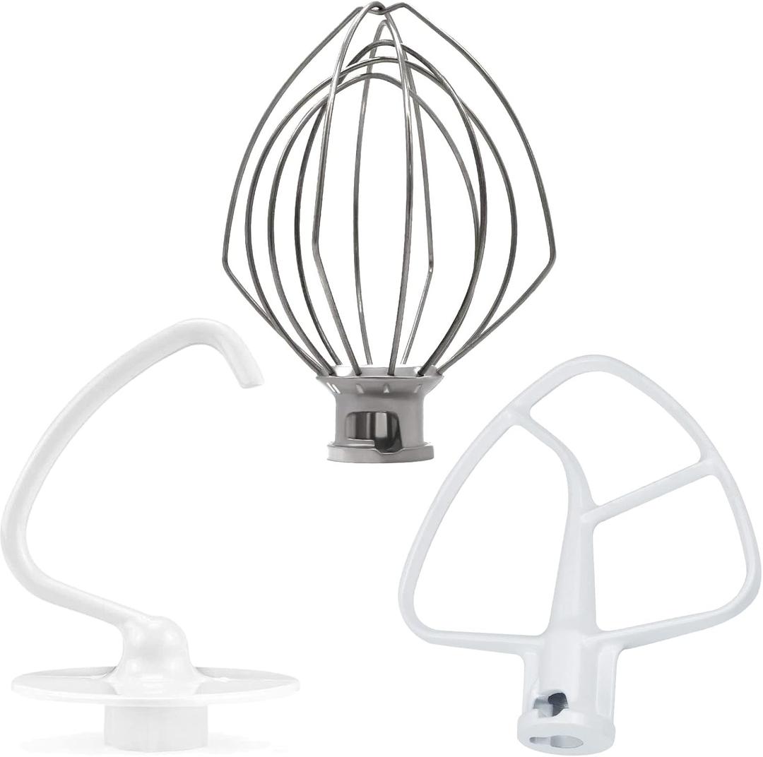 3 Pieces Stand Mixers Repair Set for Kitchen Tilt-Head Stand Mixers K45DH Dough Hook K45B Coated Flat Blade Paddle K45WW Wire Whip Replace for kitchen aid Mixers Accessories by AMI PARTS