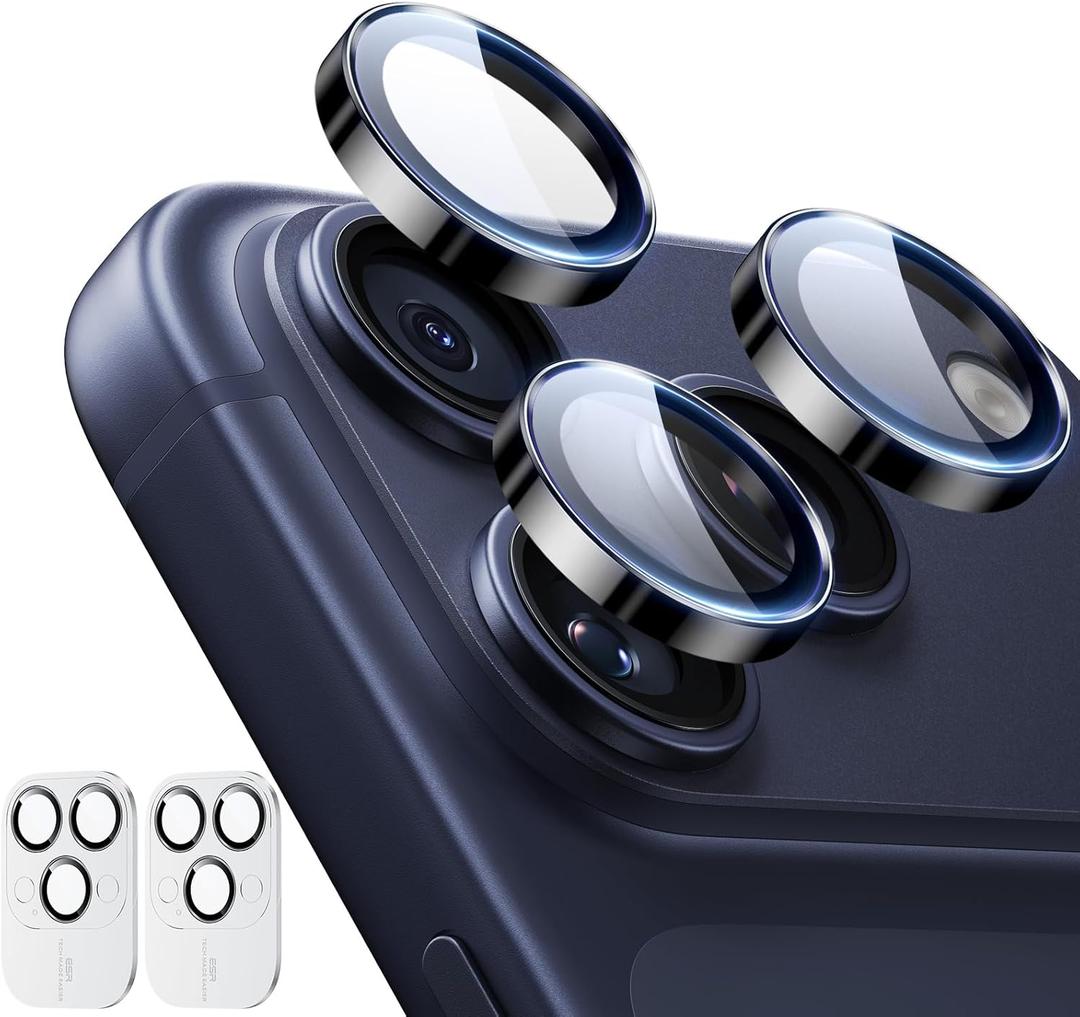 ESR 2 Pack for iPhone 17 Pro Max/17 Pro/16 Pro Max/16 Pro/15 Pro Max/15 Pro/14 Pro Max/14 Pro Camera Lens Protector, Ultra-tough HD Individual Lens Protectors, Ultra-thin Tempered Glass, Black